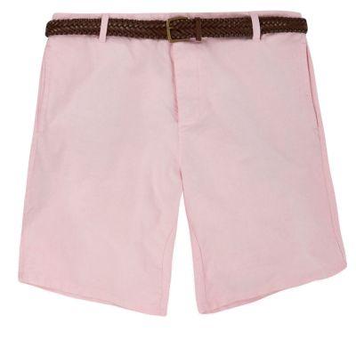 Light pink belted chino shorts